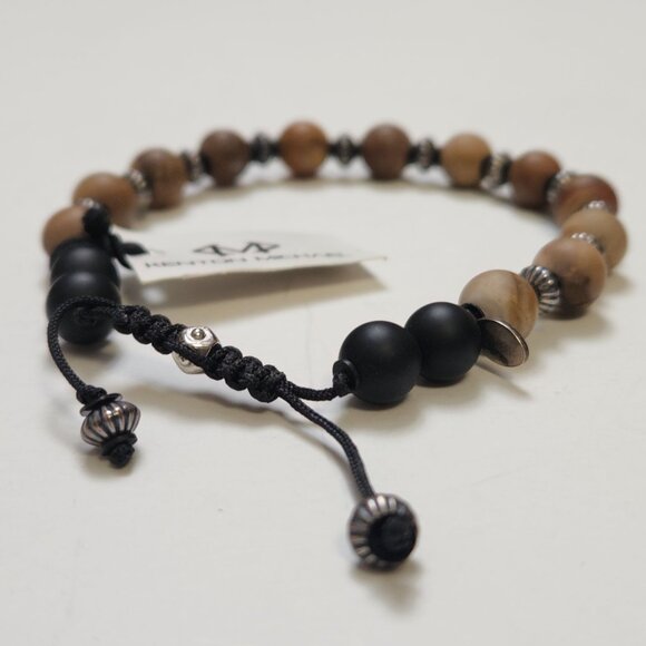 NWT Kenton Michael Petrified Wood & Sterling Silver Bracelet Pull Fit 8mm Beads - Picture 10 of 12